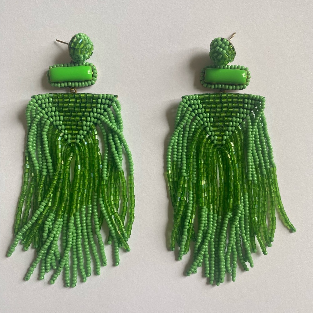 Deepa Gurnani Jodi Fringe earrings in lime green